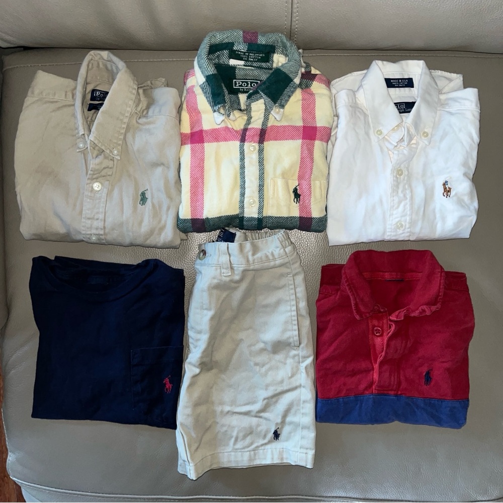 6pcs Boys POLO RALPH LAUREN SHIRTS/TOPS & KHAKI SHORTS Kids size 5 100% cotton